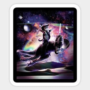 Galaxy Cat On Dinosaur Unicorn In Space Sticker